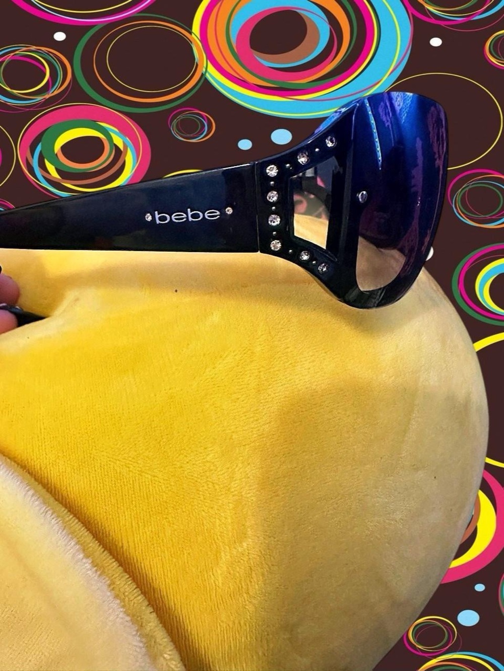 Y2K deadstock black rhinestone Bebe sunglasses